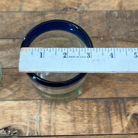 Hand-blown Tumbler Glasses Set of 2 With Cobalt Blue Rim Short - Picture 6 of 6